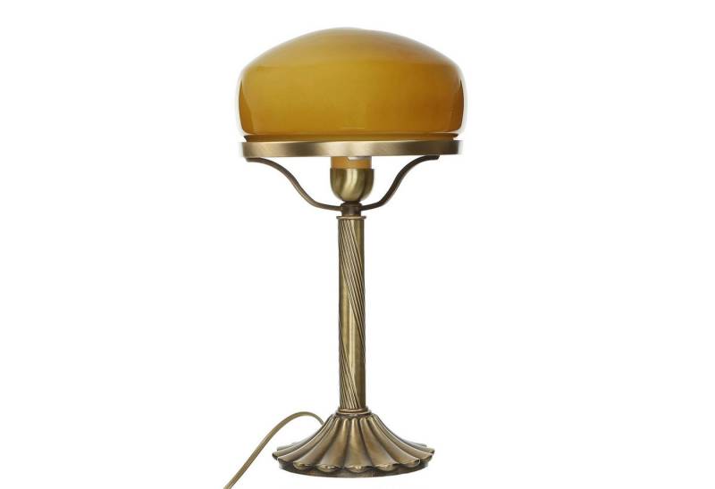 Licht-Erlebnisse Nachttischlampe TABLE LAMP, ohne Leuchtmittel, Tischlampe Pilzlampe Messing bronziert Orange E27 im Banker-Stil von Licht-Erlebnisse