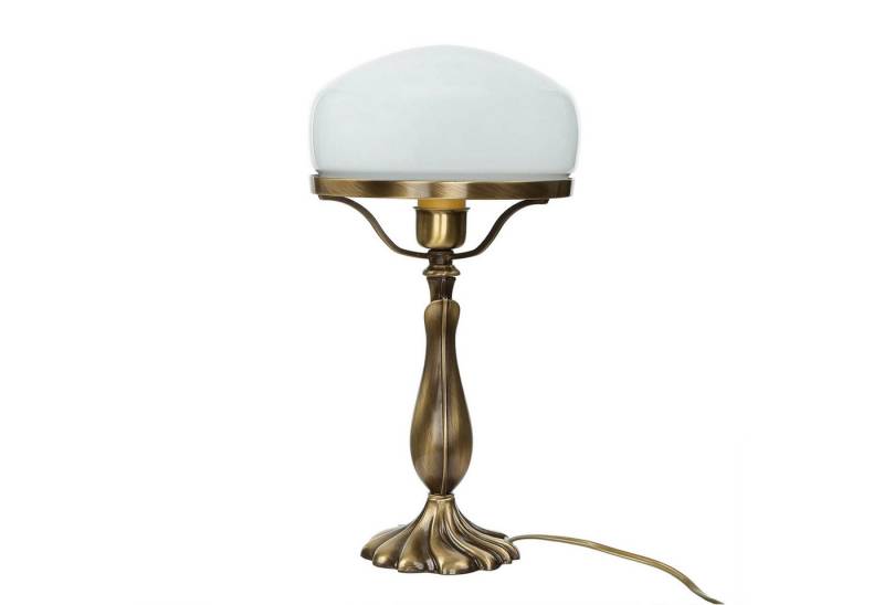 Licht-Erlebnisse Nachttischlampe TABLE LAMP, ohne Leuchtmittel, Tischleuchte Messingfuß bronziert Glas Bankerlampe Pilzlampe Lampe von Licht-Erlebnisse
