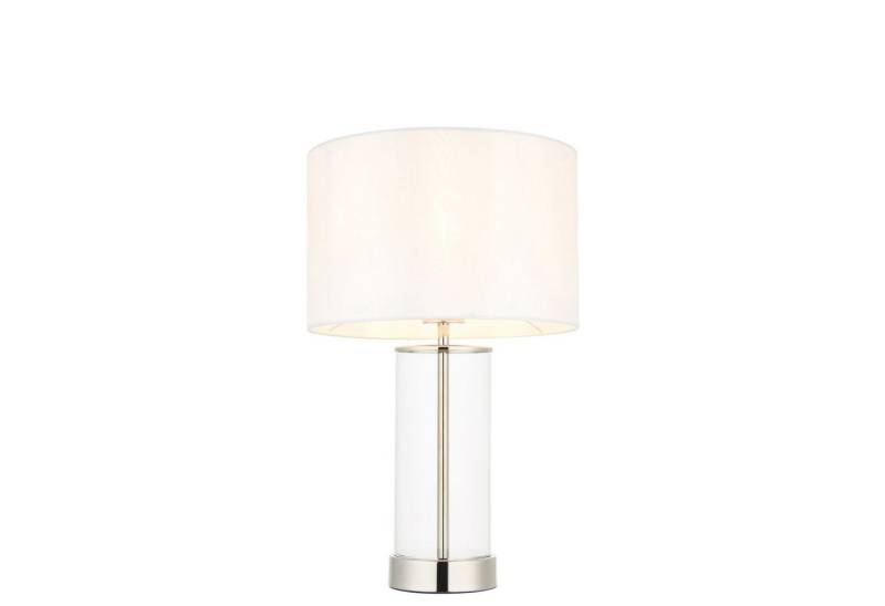 Licht-Erlebnisse Nachttischlampe TEMA, ohne Leuchtmittel, Stoff Metall E27 Touch Funktion 44 cm hoch Klar Weiß Nickel glänzend von Licht-Erlebnisse