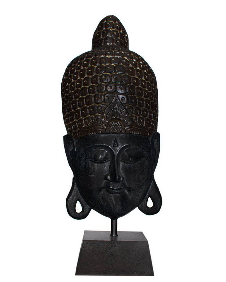 Licht-Erlebnisse Nachttischlampe TRULS, ohne Leuchtmittel, Holz 75 cm hoch Handarbeit E27 Schwarz Dunkelbraun Deko Statue von Licht-Erlebnisse