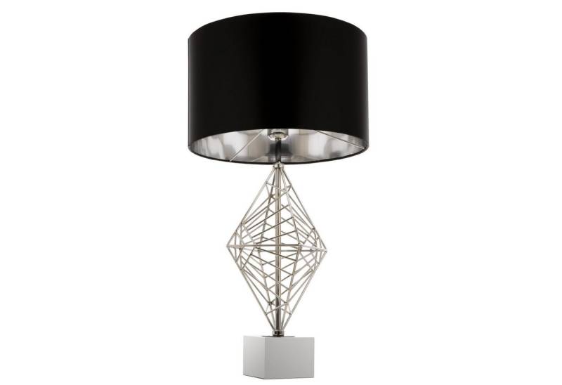 Licht-Erlebnisse Nachttischlampe ULMINA, ohne Leuchtmittel, Metall Stoff 70 cm hoch Chrom Schwarz Kabelschalter E27 Modern von Licht-Erlebnisse