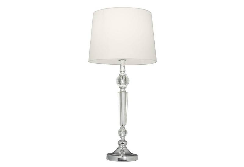 Licht-Erlebnisse Nachttischlampe WENGEN, ohne Leuchtmittel, Glas Stoff Metall 75 cm hoch in Chrom Weiß Modern E27 von Licht-Erlebnisse