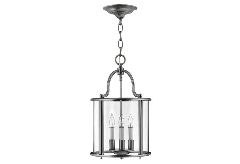 Licht-Erlebnisse Pendelleuchte AVELINE, ohne Leuchtmittel, Hängelampe Zinn E14 Ø 30,5 cm Glas Metall Jugendstil Hängeleuchte von Licht-Erlebnisse