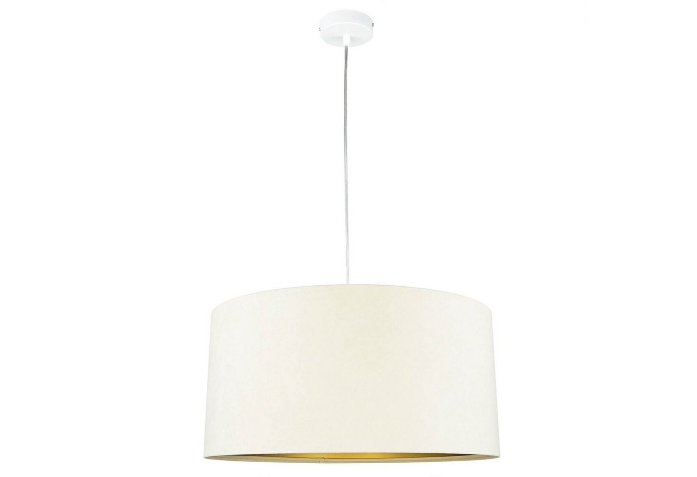 Licht-Erlebnisse Pendelleuchte AYLMER, ohne Leuchtmittel, Runde Hängeleuchte Stoffschirm Creme Gold Retro Esstisch Lampe von Licht-Erlebnisse