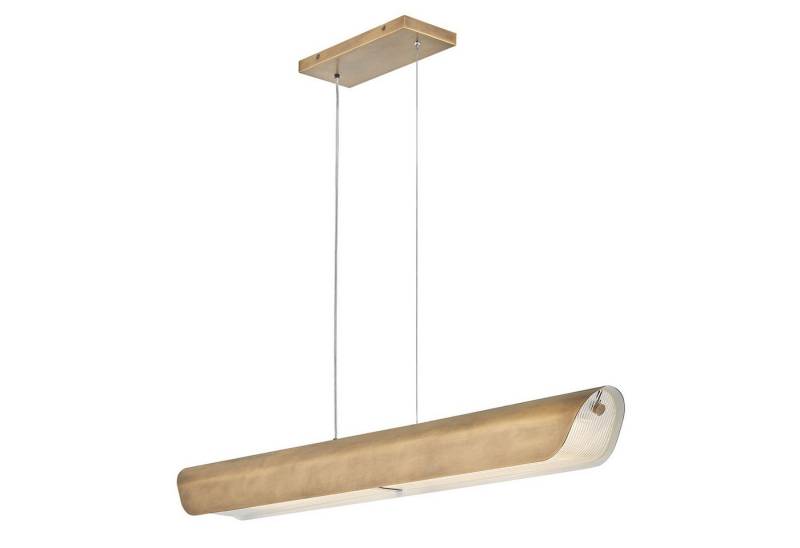 Licht-Erlebnisse Pendelleuchte BELA, LED, Warmweiß, LED Metall Riffelglas 3000 K 2150 lm H: max. 204,2 cm in Messing Antik von Licht-Erlebnisse
