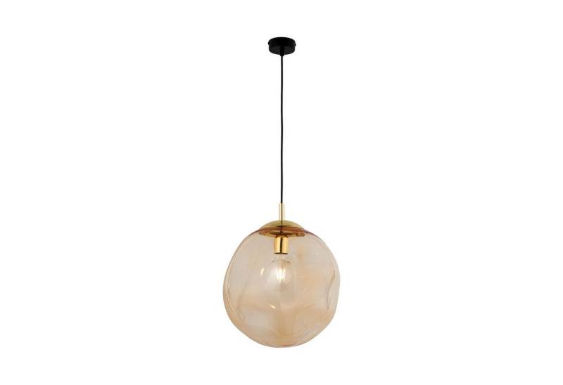 Licht-Erlebnisse Pendelleuchte BOSTA, ohne Leuchtmittel, Moderne Pendelleuchte Bernstein Gold Glas Kugel ausgefallen Esstisch von Licht-Erlebnisse