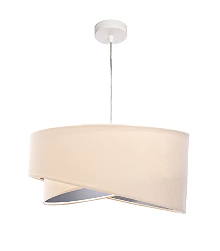 Licht-Erlebnisse Pendelleuchte Creme Silber Stoff Schirm in Velours Optik Ø50cm Schlafzimmer Wohnzimmer Hängelampe von Licht-Erlebnisse