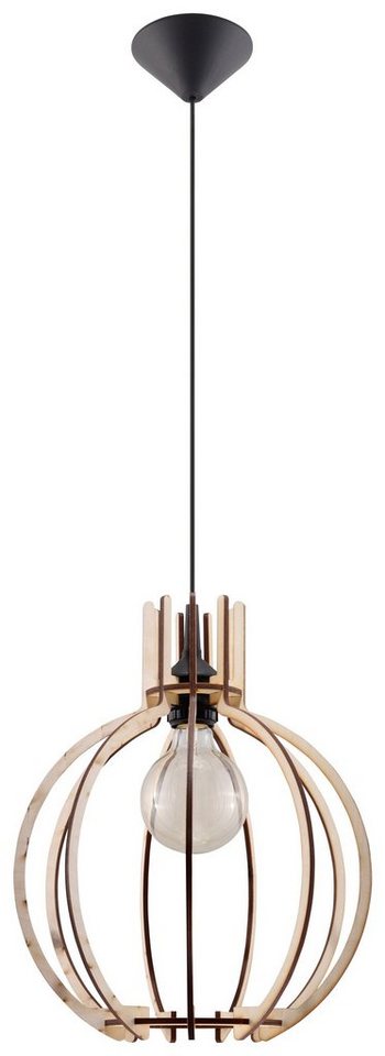 Licht-Erlebnisse Pendelleuchte FUNDANA, ohne Leuchtmittel, Hängeleuchte Holz rund Ø30cm Kugel Modern E27 Wohnzimmer Esstisch von Licht-Erlebnisse