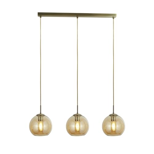 Licht-Erlebnisse Pendelleuchte Glas Metall B: 86 cm H: max. 1,5 m verstellbar in Messing Antik Bernstein 3-flammig E27 Retro Hängeleuchte Esszimmer Hängelampe Licht-Erlebnisse Pendelleuchte Glas Metall B: 86 cm H: max. 1,5 m verstellbar in Messing Antik Bernstein 3-flammig E27 Retro Hängeleuchte Esszimmer Hängelampe von Licht-Erlebnisse