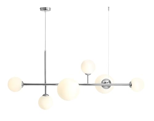 Licht-Erlebnisse Pendelleuchte Glas Metall in Chrom Weiß Wohnzimmer L:130 cm E27 E14 elegant Modern blendarm stilvolle Hängelampe Esszimmer RINEO von Licht-Erlebnisse