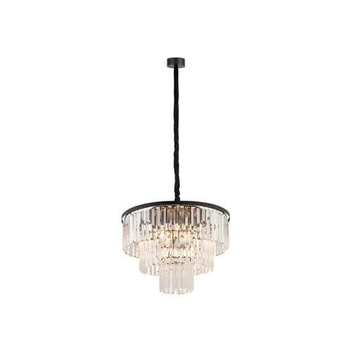 Licht-Erlebnisse Pendelleuchte Glas Ø 56 cm H: max. 140 cm verstellbar 9x E14 Schwarz Transparent Kristall Metall Jugendstil Hängelampe Esstisch Wohnzimmer von Licht-Erlebnisse