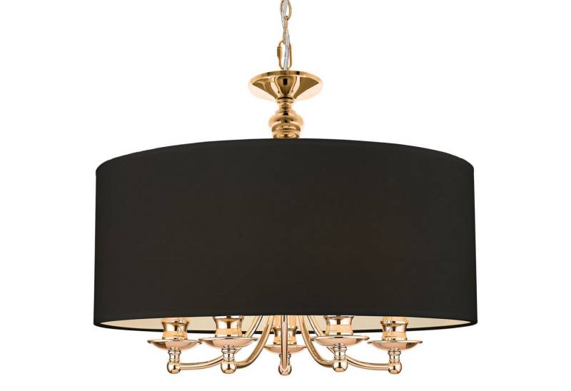 Licht-Erlebnisse Pendelleuchte HALDEN, ohne Leuchtmittel, rund Ø 50 cm Stoff Metall H: max. 152 cm in Gold Schwarz E14 5-flammig von Licht-Erlebnisse