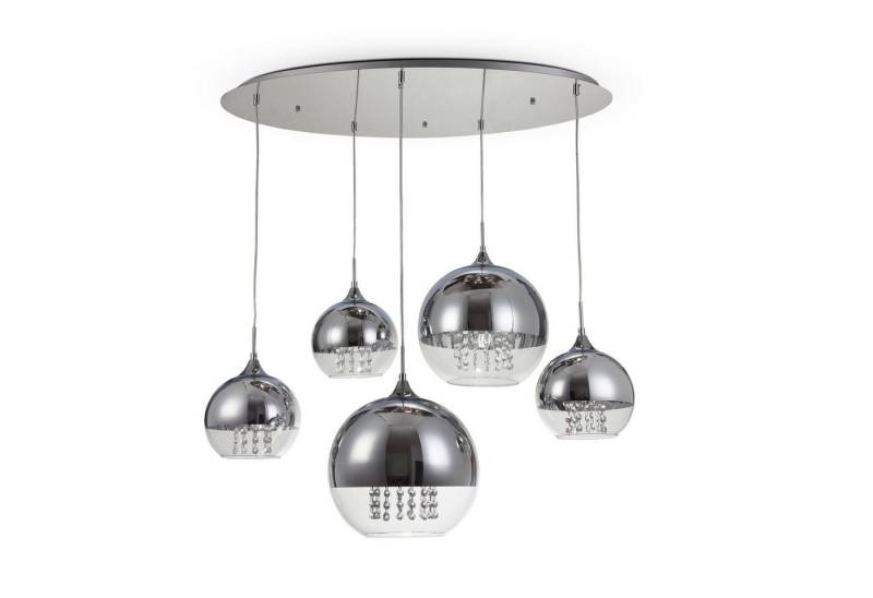 Licht-Erlebnisse Pendelleuchte JOY, ohne Leuchtmittel, Glas Metall H: max. 95 cm Nickel E27 5-flammig Kugel Schirm Modern von Licht-Erlebnisse
