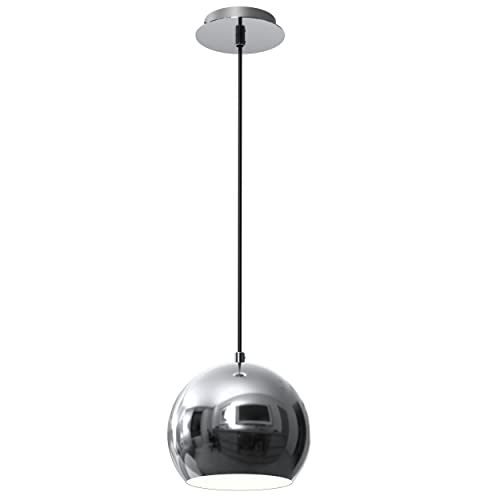Licht-Erlebnisse Pendelleuchte aus Metall verchromt E27 D:18cm für Wohnzimmer Küche Esszimmer Kugel Retro Design Pendellampe Hängeleuchte Innen von Licht-Erlebnisse