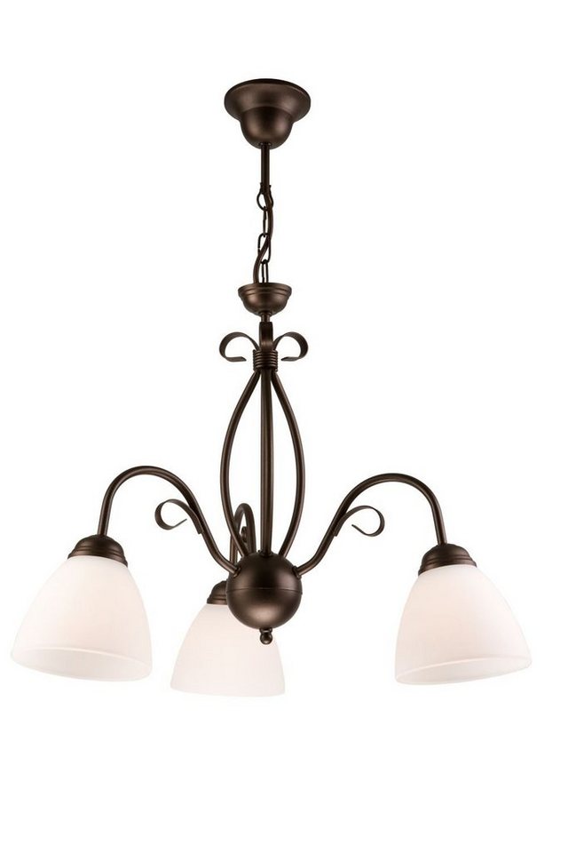 Licht-Erlebnisse Pendelleuchte LIRLIN, ohne Leuchtmittel, Hängeleuchte E27 Weiß Braun Glas Metall Rustikal Hängelampe von Licht-Erlebnisse
