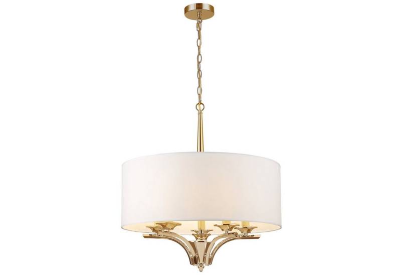 Licht-Erlebnisse Pendelleuchte MALVIK, ohne Leuchtmittel, rund D: 60 cm H: max. 171 cm verstellbar Metall Stoff E14 in Gold Weiß von Licht-Erlebnisse