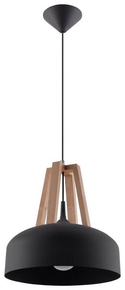 Licht-Erlebnisse Pendelleuchte MANILIA, ohne Leuchtmittel, Hängelampe Schwarz Metall Holz Ø30cm Retro Design Esszimmer Küche von Licht-Erlebnisse