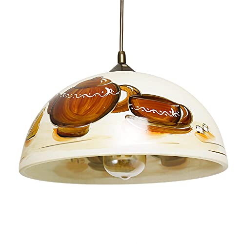 Licht-Erlebnisse Pendelleuchte Orange Küchen Motiv Glas Schirm Ø30cm E27 Retro Küchenlampe Hängelampe LEHTI von Licht-Erlebnisse