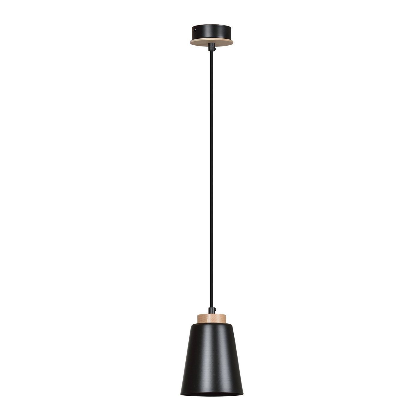 Licht-Erlebnisse Pendelleuchte ROGER, ohne Leuchtmittel, Schwarze Hängelampe Metall Holz Ø14cm rund Skandinavisch Esszimmer von Licht-Erlebnisse