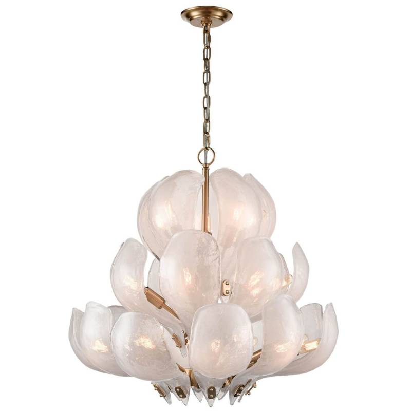 Licht-Erlebnisse Pendelleuchte SARNEN, ohne Leuchtmittel, Glas Metall B: 70 cm H: max. 190 cm verstellbar in Messing Weiß E14 von Licht-Erlebnisse