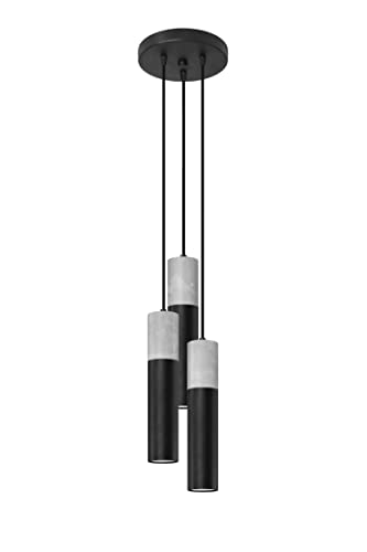 Licht-Erlebnisse Pendelleuchte Schwarz Grau Ø 20 cm höhenverstellbar Metall Beton 3-flammig GU10 Esszimmer Wohnzimmer Hängelampe von Licht-Erlebnisse