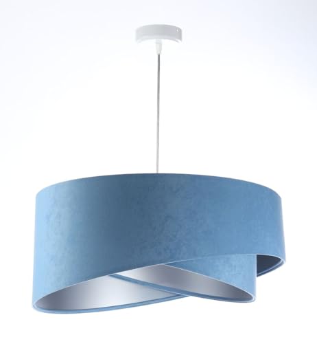 Licht-Erlebnisse Pendelleuchte Stoff Blau Silber E27 rund Ø 50 cm Velours Optik Doppelschirm Modern Hängeleuchte Wohnzimmer Hängelampe Schlafzimmer von Licht-Erlebnisse