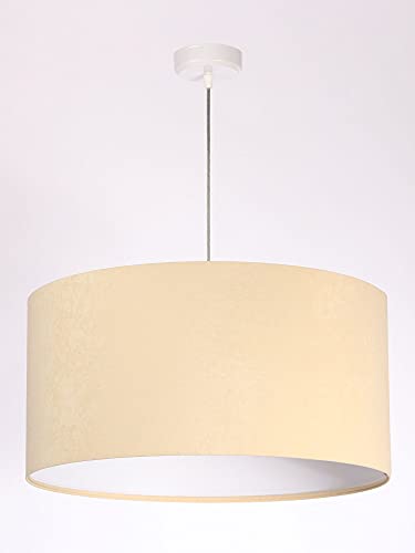 Licht-Erlebnisse Pendelleuchte Stoff Schirm Creme Velours Optik Ø50cm AYLMER Wohnzimmer Schlafzimmer Hängelampe von Licht-Erlebnisse