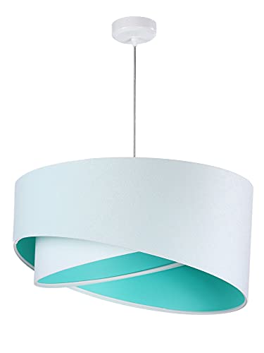 Licht-Erlebnisse Pendelleuchte Stoff Schirm Weiß Mint Ø50cm modernes Design Hängelampe Esstisch Wohnzimmer Schlafzimmer von Licht-Erlebnisse