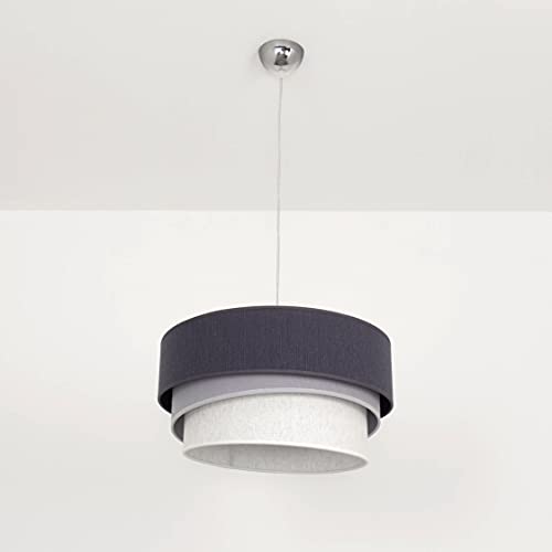 Licht-Erlebnisse Pendelleuchte Stylische Grau Stoff rund Ø45cm Modern FELICITA Wohnzimmer Schlafzimmer Lampe von Licht-Erlebnisse