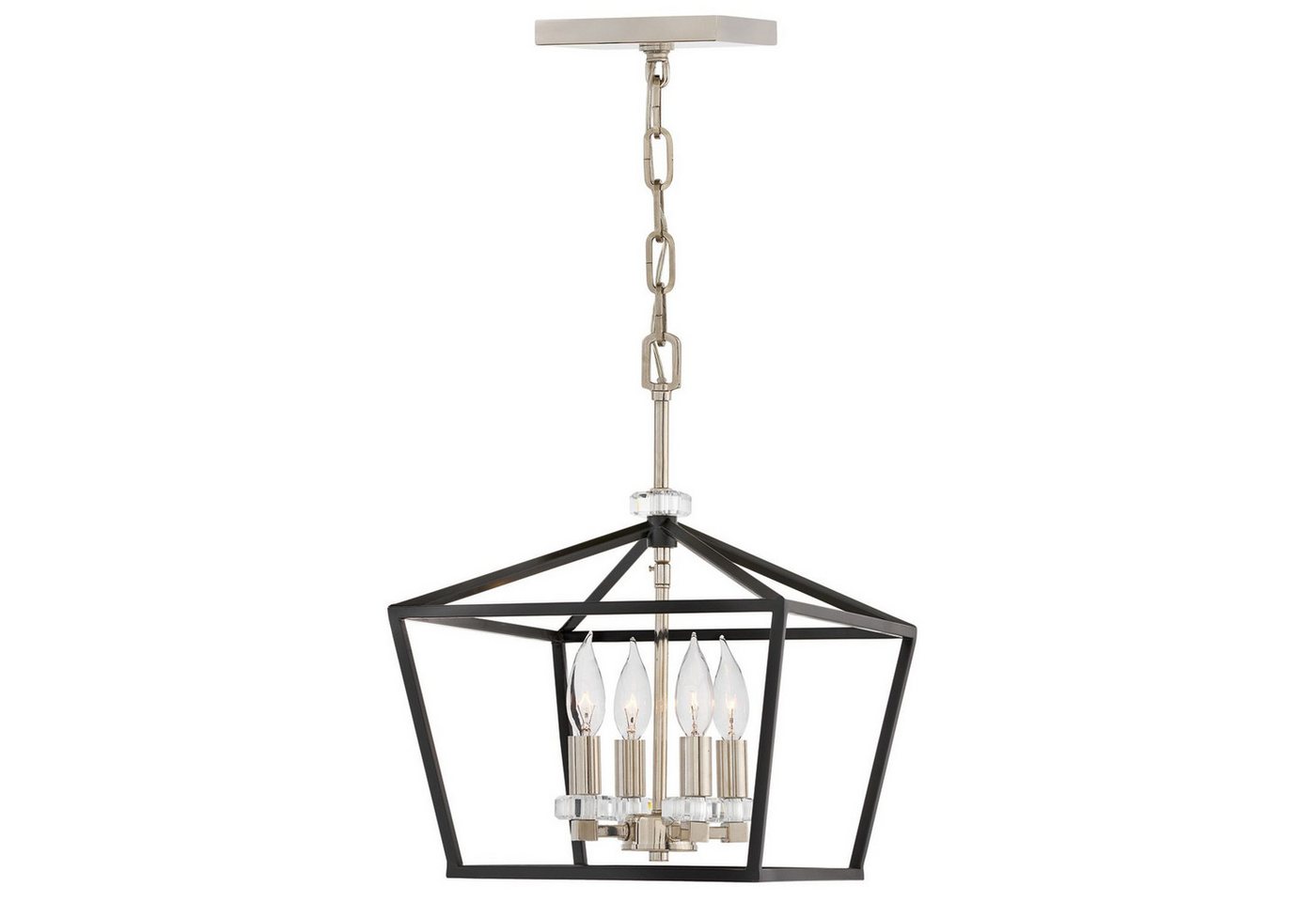 Licht-Erlebnisse Pendelleuchte TARIN, ohne Leuchtmittel, Metall H: max. 202,2 cm B: 33 cm Schwarz Nickel poliert E14 4-flammig von Licht-Erlebnisse