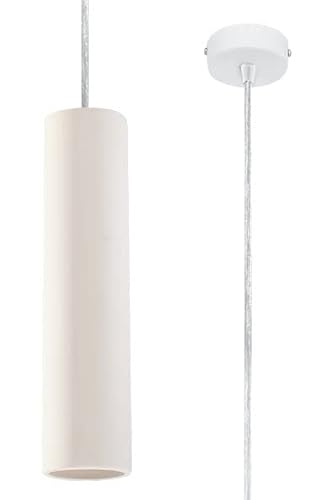 Licht-Erlebnisse Pendelleuchte Weiß Ø 7,5 cm schmal Zylinder Keramik bemalbar GU10 Hängelampe Esstisch Esszimmer von Licht-Erlebnisse