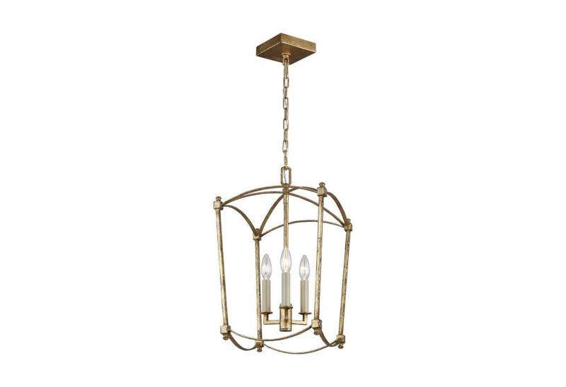 Licht-Erlebnisse Pendelleuchte ZENOR, ohne Leuchtmittel, Metall H: max. 217 cm B: 30,5 cm in Antikgold E14 3-flammig von Licht-Erlebnisse