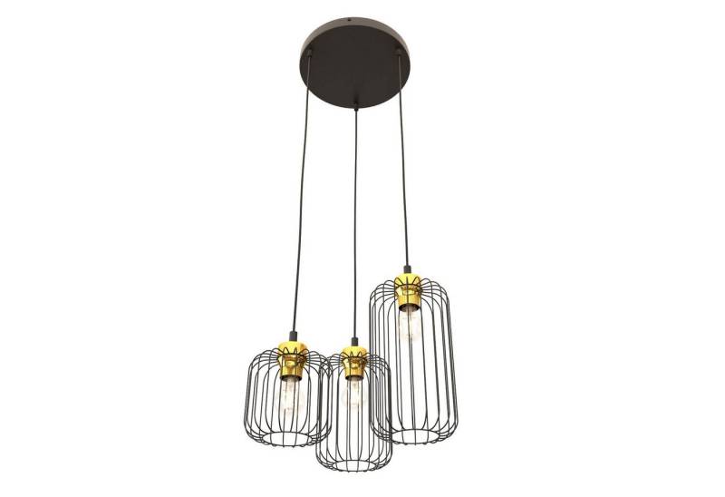Licht-Erlebnisse Pendelleuchte ZLACO, ohne Leuchtmittel, Metall E27 30 cm breit H: max. 140 cm in Schwarz Gold 3-flammig Retro von Licht-Erlebnisse