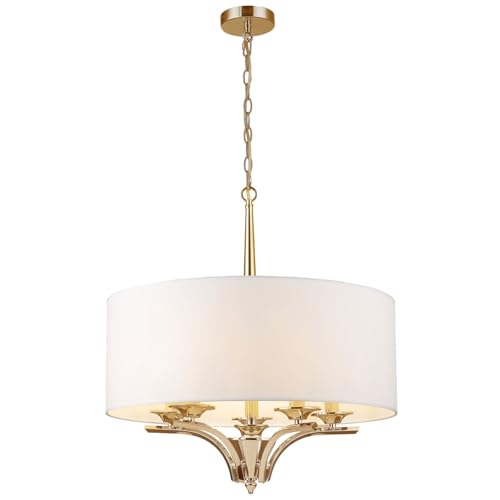 Licht-Erlebnisse Pendelleuchte rund D: 60 cm rund H: max. 171 cm verstellbar Metall Stoff E14 in Gold Weiß Modern Hängelampe Wohnzimmer Esszimmerlampe Licht-Erlebnisse Pendelleuchte rund D: 60 cm rund H: max. 171 cm verstellbar Metall Stoff E14 in Gold Weiß Modern Hängelampe Wohnzimmer Esszimmerlampe von Licht-Erlebnisse