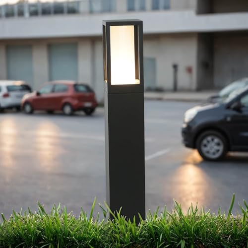 Licht-Erlebnisse Pollerleuchte Schwarz Weiß IP44 GU10 45 cm klein blendarm aus Aluminium Modern Wegeleuchte Hof Garten von Licht-Erlebnisse