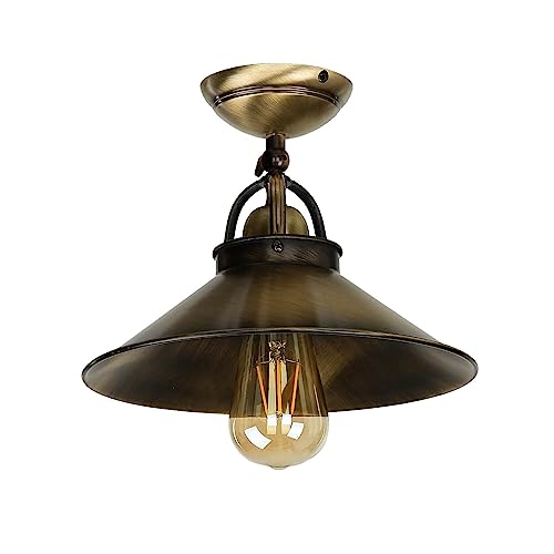 Licht-Erlebnisse Premium Deckenleuchte aus Messing in Antik Bronze Küche Wohnzimmer H:20 cm E27 Handarbeit Industrial Vintage Deckenlampe von Licht-Erlebnisse