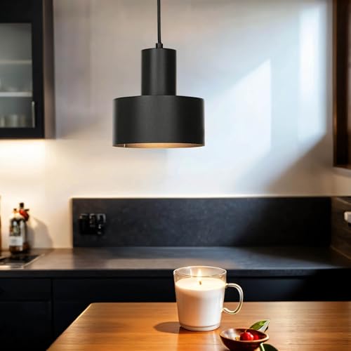 Licht-Erlebnisse Hängeleuchte rund Metall schwarz Ø15cm Esstisch Küche Industrie-Stil E27 Pendellampe Decke Esszimmer Wohnzimmer von Licht-Erlebnisse