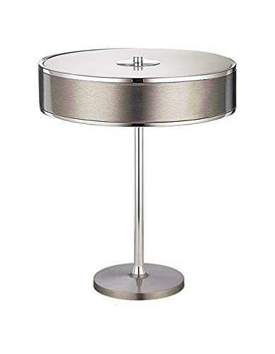Licht-Erlebnisse Runde Tischlampe LORSAN in Silber Ø35cm H: 47cm blendarm modernes Design Tischleuchte Nachttischlampe von Licht-Erlebnisse