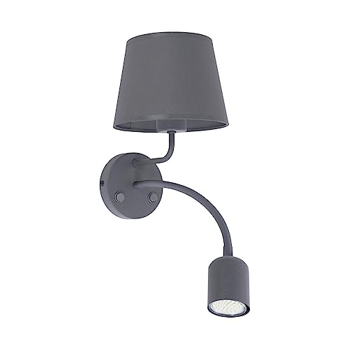 Wandlampe mit LED Lesearm Stoff Metall grau Doppel-Schalter Leselicht für Schlafzimmer Wohnzimmer E27 & GU10 Wandleuchte Innen verstellbar von Licht-Erlebnisse