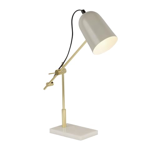 Licht-Erlebnisse Schreibtischlampe Grau Gold E14 verstellbar H: 49 cm Metall Marmor Sockel Retro Design Tischleuchte Wohnzimmer Büro Leselampe von Licht-Erlebnisse