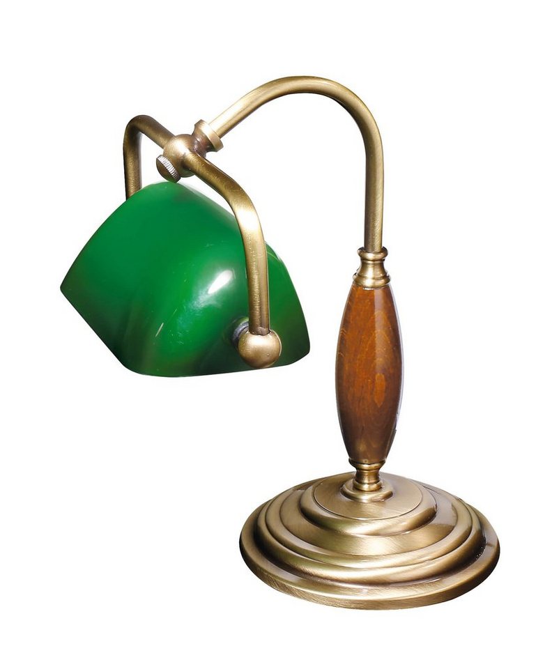 Licht-Erlebnisse Schreibtischlampe LAMPADE MINISTERO, ohne Leuchtmittel, Bronzene Bankerlampe Tisch Echt-Messing Schalter H:28cm E27 Vintage von Licht-Erlebnisse