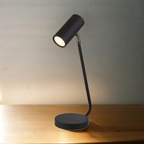 Licht-Erlebnisse Schreibtischlampe Metall Schwarz 40 cm hoch verstellbarer Schirm Retro Design GU10 Tischleuchte Büro Leselampe Arbeitszimmer von Licht-Erlebnisse