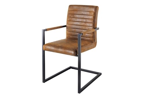 Licht-Erlebnisse Schwingstuhl mit Armlehne Braun Schwarz mit Ziersteppung Stoff Metall Freischwinger Stuhl Esszimmer Esstischstuhl Polsterstuhl von Licht-Erlebnisse