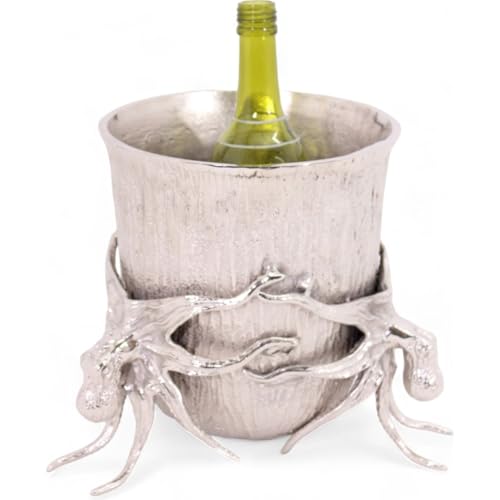 Licht-Erlebnisse Sektkühler Aluminium in Silber 31 x 22 x 23 cm Oktopus Design Weinkühler Champagnerkühler Flaschenkühler von Licht-Erlebnisse