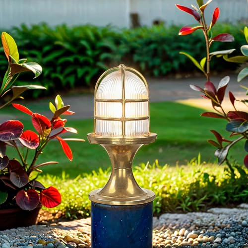 Licht-Erlebnisse Sockelleuchte Außen aus Echt-Messing wertig EU-Produkt IP54 E27 maritim H30cm für Wege Garten Terrasse Außenlampe Stehleuchte Weglampe Sockellampe von Licht-Erlebnisse