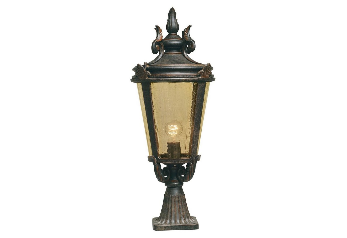 Licht-Erlebnisse Sockelleuchte BISHOP, ohne Leuchtmittel, Außenlampe IP44 Bronze E27 68 cm Glas Metall Rustikal Stehlampe außen von Licht-Erlebnisse