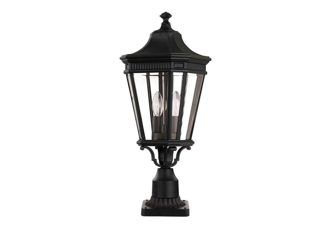 Licht-Erlebnisse Sockelleuchte CHARLES, ohne Leuchtmittel, Stehlampe außen IP44 E14 57,5 cm Schwarz Glas Aluminium Rustikal von Licht-Erlebnisse