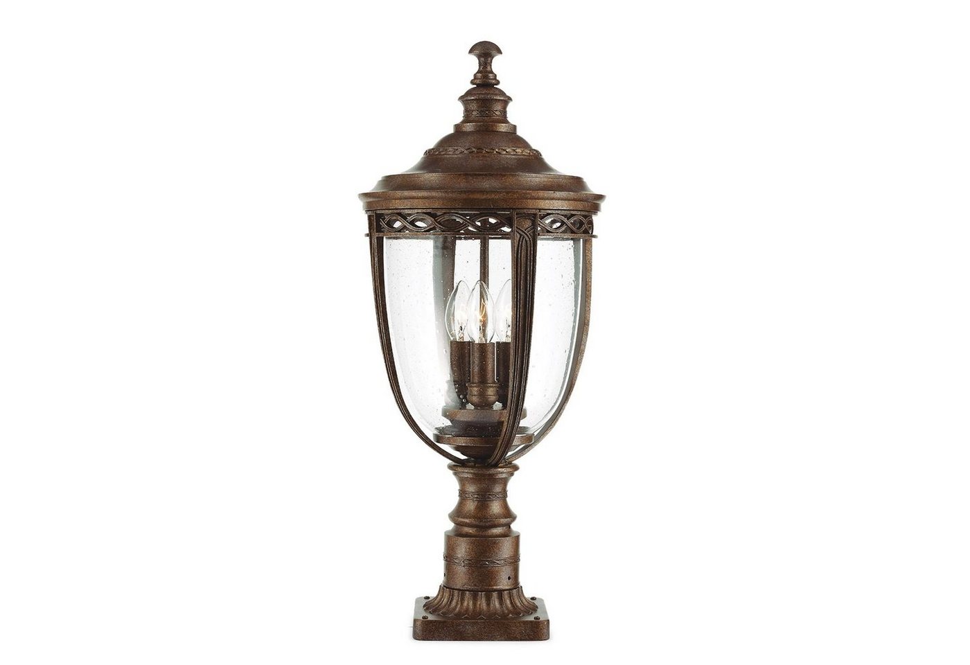 Licht-Erlebnisse Sockelleuchte EDMUND, ohne Leuchtmittel, Stehlampe außen 64 cm Bronze Garten Haus Glas Metall IP44 E14 von Licht-Erlebnisse