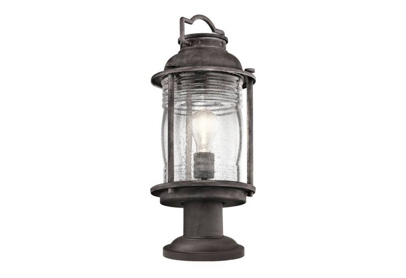 Licht-Erlebnisse Sockelleuchte LIETUS, ohne Leuchtmittel, Stehleuchte außen Terrasse Hof IP44 E27 47,1 cm Glas Metall Vintage von Licht-Erlebnisse