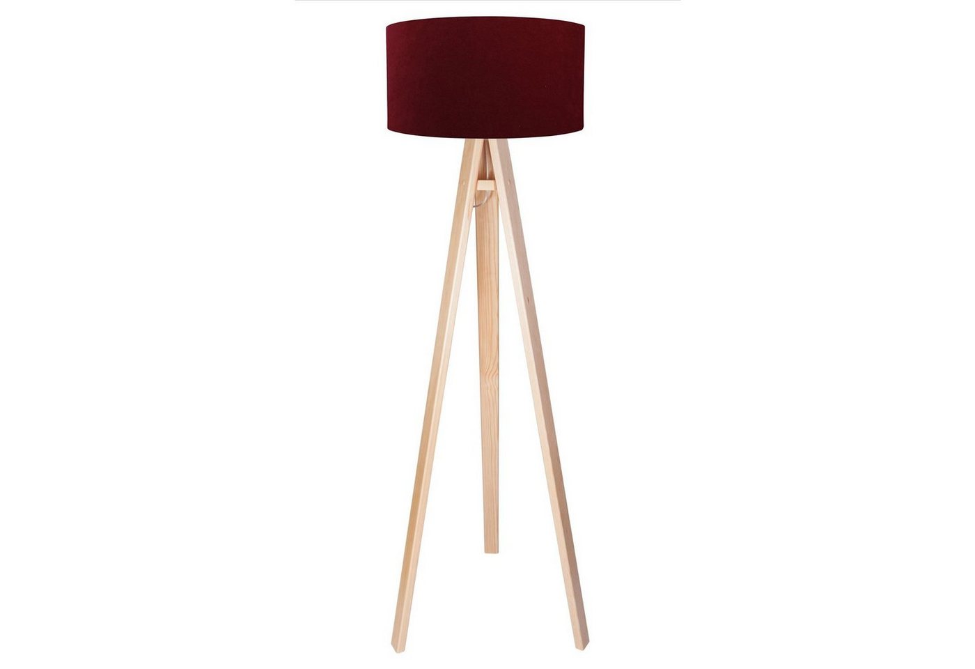 Licht-Erlebnisse Stehlampe AIMEE, ohne Leuchtmittel, Dreibein Standleuchte Bordeaux Rot Silver Holz Stoff klein Wohnzimmer von Licht-Erlebnisse